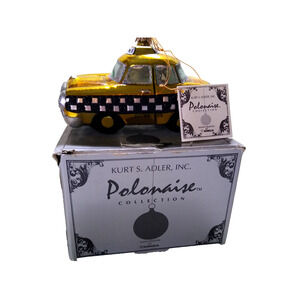 Kurt Adler Polonaise Yellow Cab Glass Christmas Ornament Taxi With Box